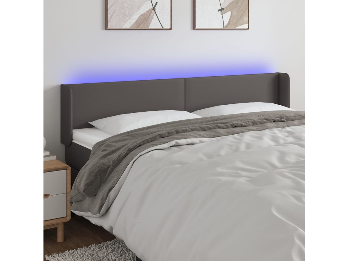Vidaxl Cabeceira Cama C/ Led 203x16x78/88 Cm Couro Artificial Cinzento