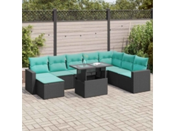 Vidaxl 9 Pcs Conjunto Sofás P/ Jardim Almofadões Vime Pe/acácia Preto