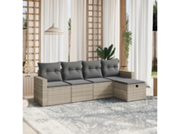 Vidaxl 5 Pcs Conj. Sofás Jardim C/ Almofadões Vime Pe Cinzento-claro