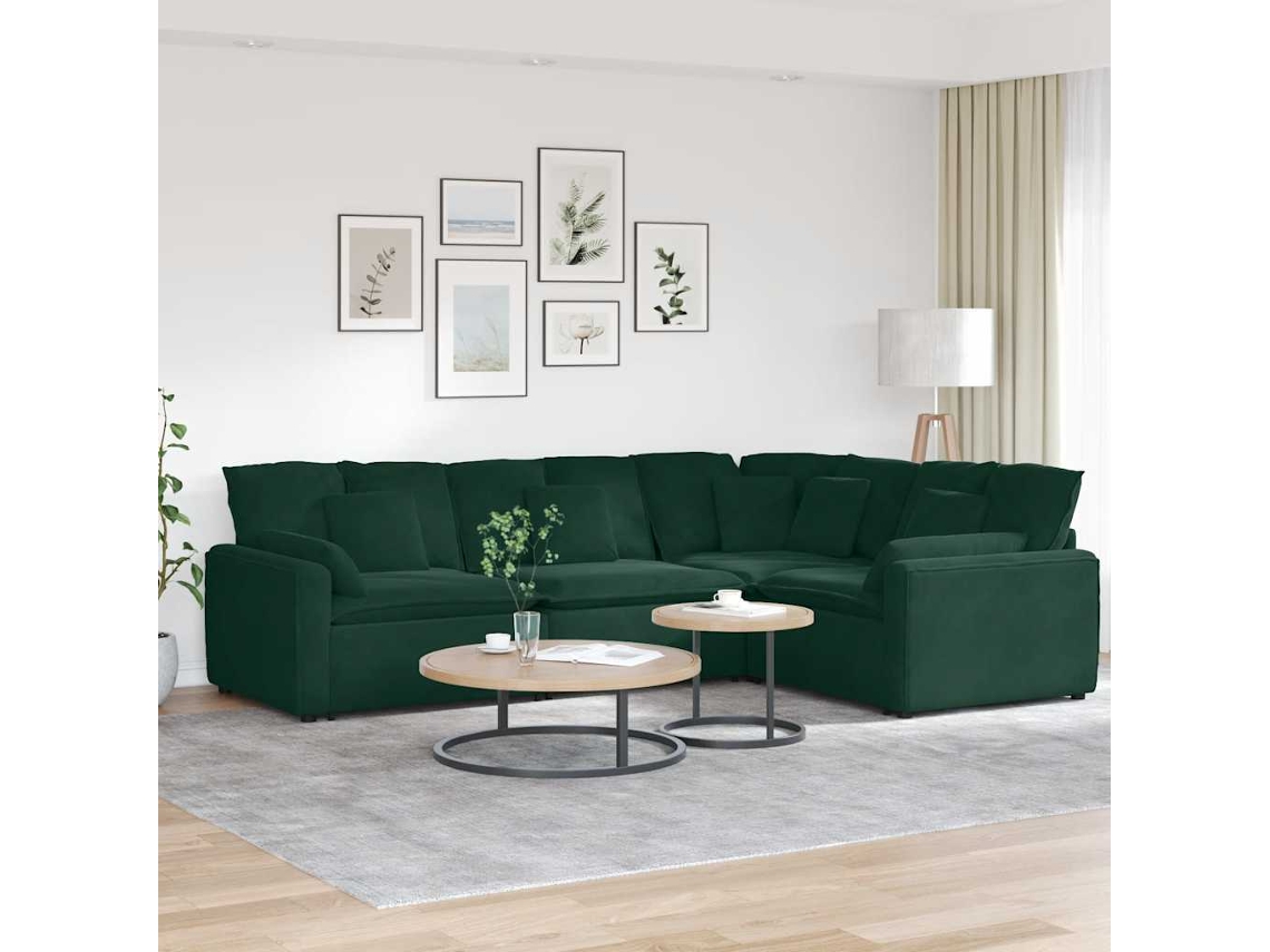 Vidaxl Sofá Modular Com Almofadas Veludo Verde-escuro