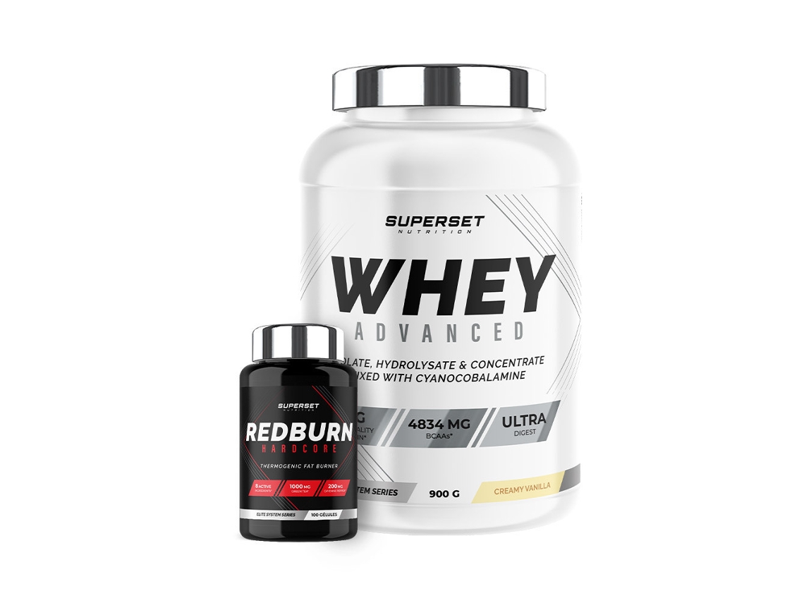 Programme Spécial Muscle Sec 100 Whey Proteine Advanced 900g Vanille Crémeuse Redburn Hardcore Superset Nutrition