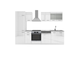 Cozinha R-Line, 300 cm, Mármore PT, branco brilhante/branco, Vicco