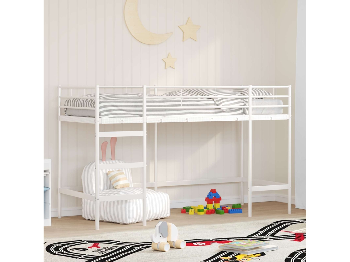 Vidaxl Estrutura De Cama Loft Para Crianças Branco 75 X 190 Cm Aço