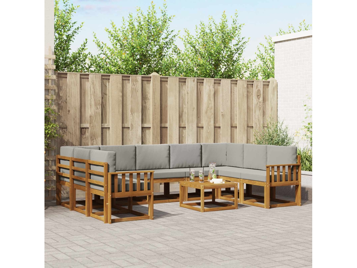 Vidaxl Conjunto De Sofás Para Exterior 10 Unid. Cinza Natural E Claro