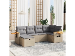 Vidaxl 6 Pcs Conj. Sofás Jardim C/ Almofadões Vime Pe Bege Misturado