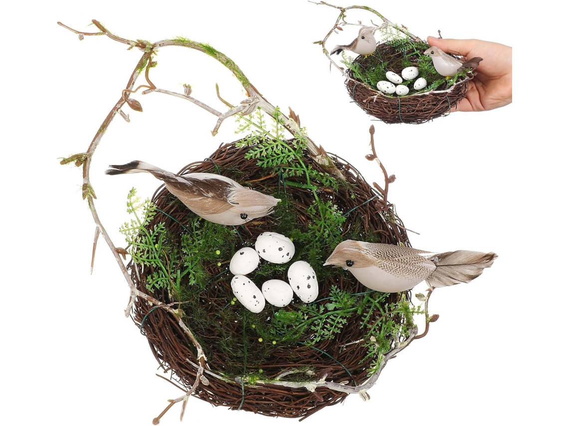 Conjunto 5 Peças Enfeites Ninho Pássaro Plástico Simulados Estilo Criativo Decoração Jardim Pátio Ideal Festas GOKOCO