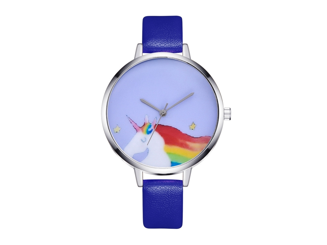 Relógio de Pulso Feminino com Pulseira de Couro Estilo Simples Elegante Azul