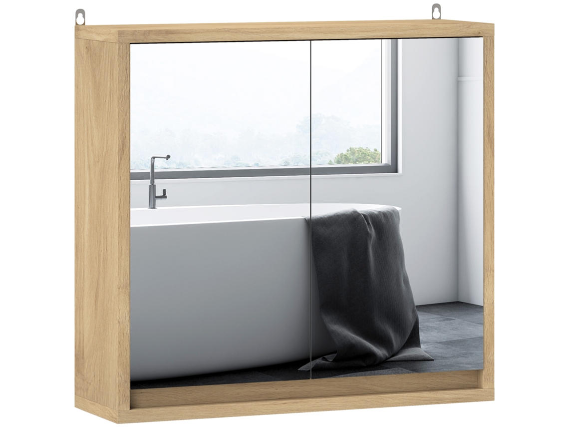 Armário Casa De Banho Melamina De Madeira, Mdf E Vidro Cor Cor De Madeira Natural 48x14,5x45 Cm Homcom