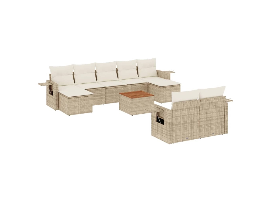 Conjunto de 10 Sofás para Jardim com Almofadões Vime Pe Bege MAISON EXCLUSIVE