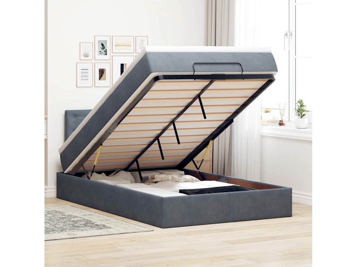 Vidaxl Estrutura De Cama Otomana Com Colchão Cinza Escuro Veludo
