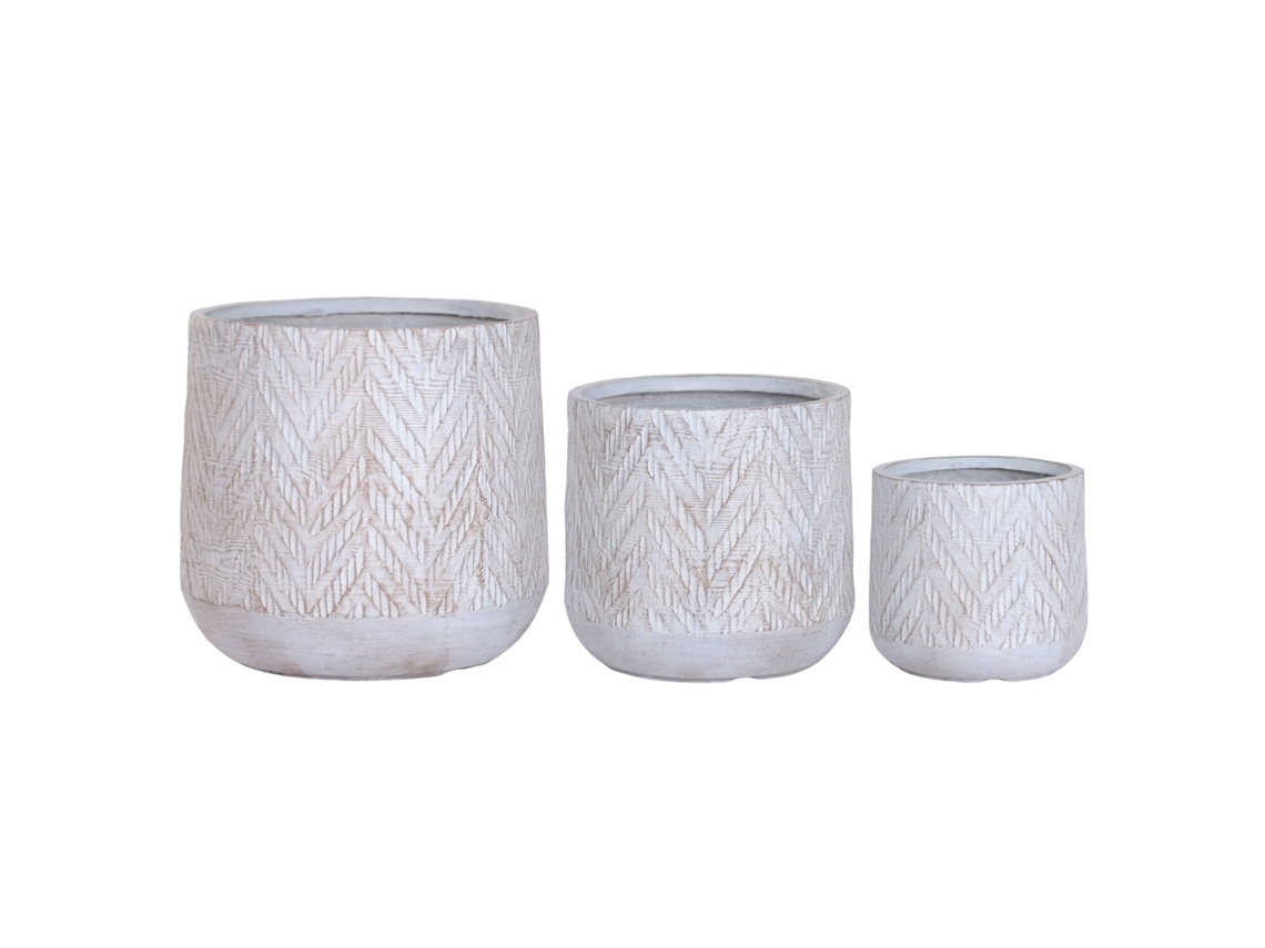 Conjunto de 3 Vasos de Fibra de Vidro Magnesiana Cinza, 51x51x51cm ALEXANDRA HOUSE LIVING