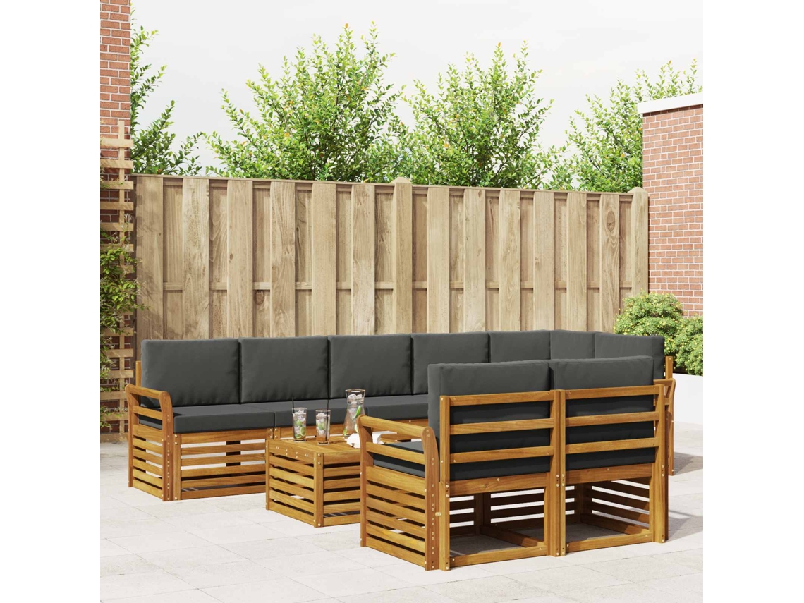 Vidaxl Conjunto De Sofás Para Exterior 9 Unid. Natural E Antracite