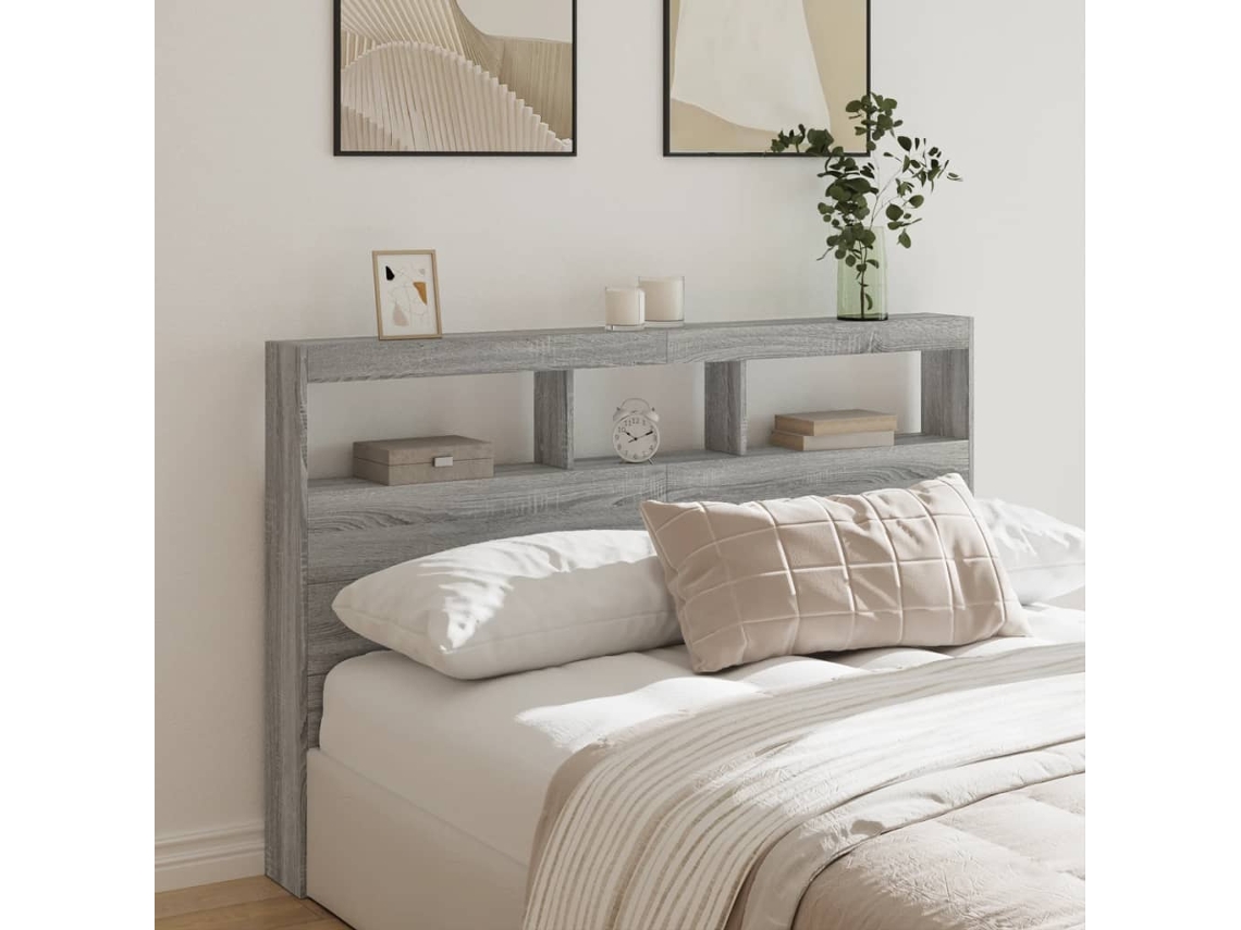 Vidaxl Armário De Cabeceira C/ Luzes Led 160x17x102 Cm Cinzento Sonoma