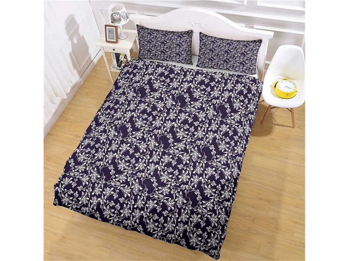 Capa de Edredom Floral 3d em Preto em Microfibra Fronha 220x240cm