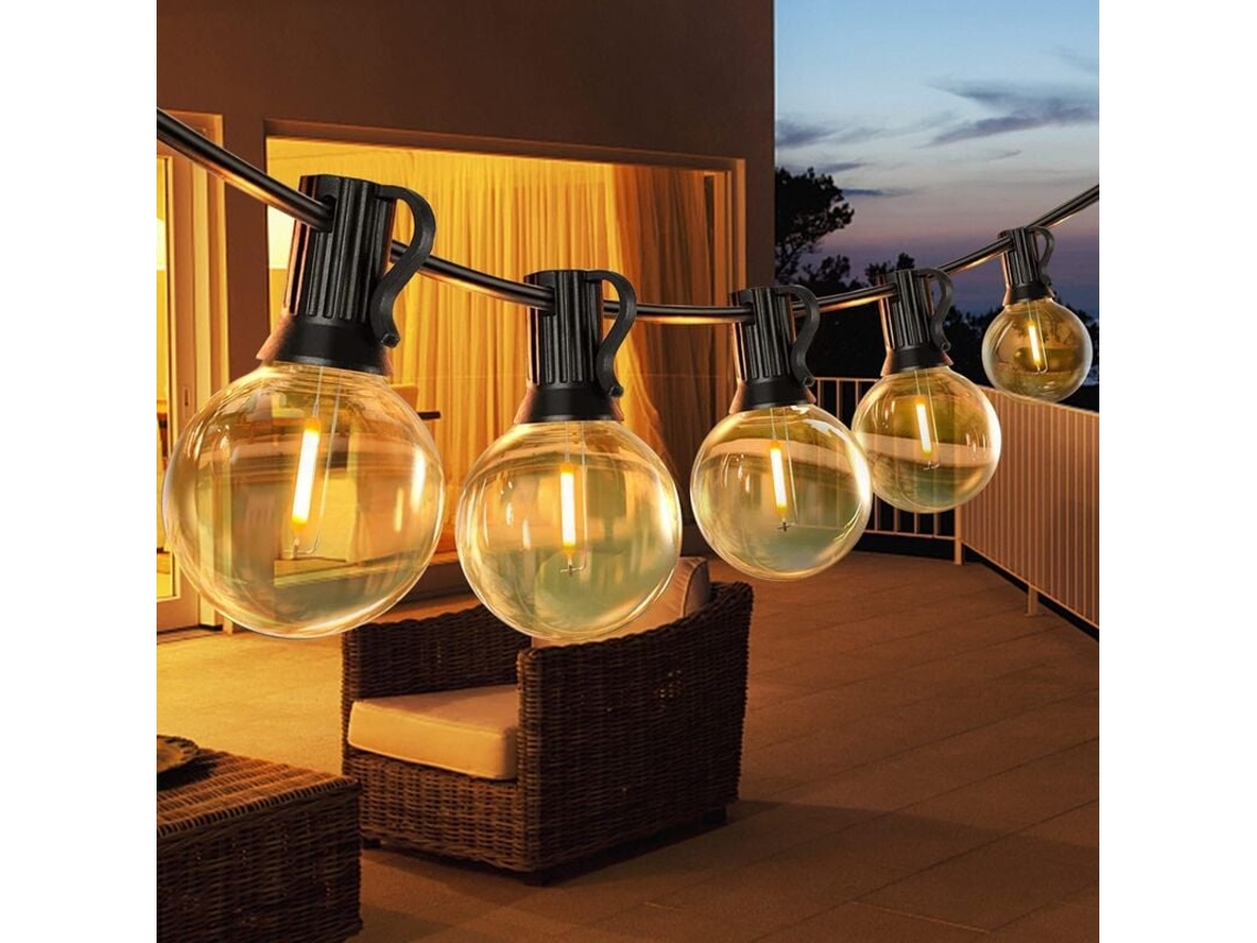 14y Luzes De Corda Para Exterior 15 M, Luzes De Corda Led Com 25 Plástico G40, Luzes De Corda À Prova D'água Ip45 Para Jardim, Pátio E Bistrô