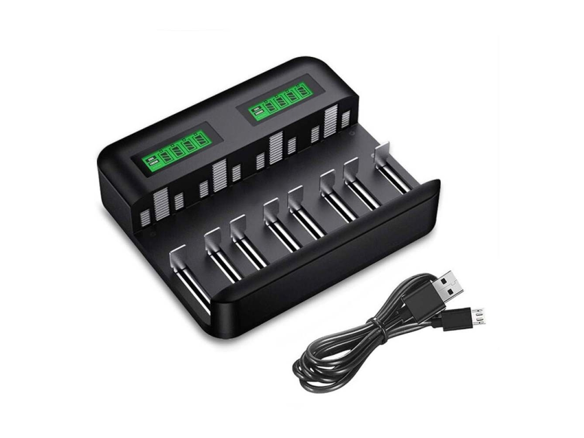 Lurelia Carregador De Bateria 5v 2a 8 Slots Lcd Usb Para Câmaras Com Proteção