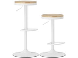 Conjunto De 2 Bancos De Bar Giratórios Bancos Altos De Cozinha Com Descanso Para Pés 38.5x38.5x60-80 Cm Madeira E Branco