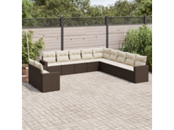 Vidaxl 11 Pcs Conjunto Sofás De Jardim C/ Almofadões Vime Pe Castanho