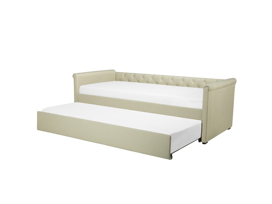 Cama Gavetão Estilo Chesterfield Beliani Libourne De Tecido Creme 80x200