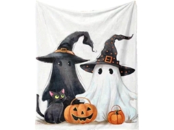 Manta Syjym de Halloween com Estampa Fantasmas e Abóboras Macia Felpuda Perfeita para Decoração Casa Sofá Cama