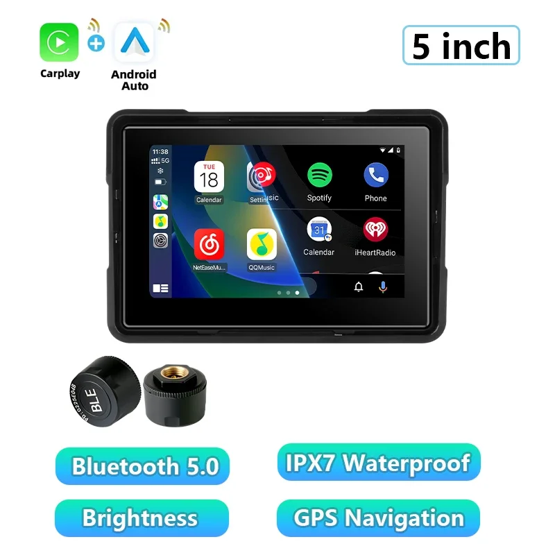 (carplay + Tpms) Navegação Gps Para Motocicleta De 5 Polegadas, Tela Android Com Carplay E Bluetooth