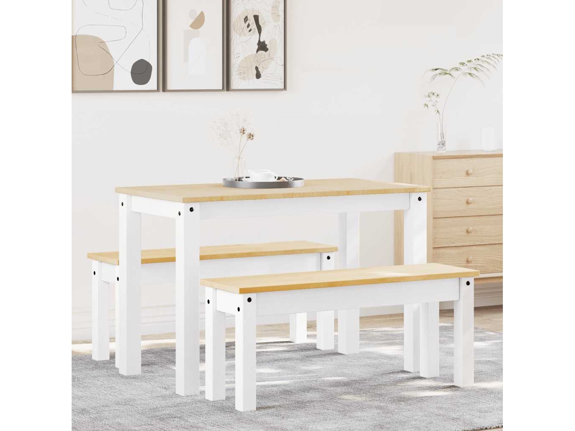 Vidaxl 3 Pcs Conjunto De Jantar Panama Madeira Pinho Maciça Branco