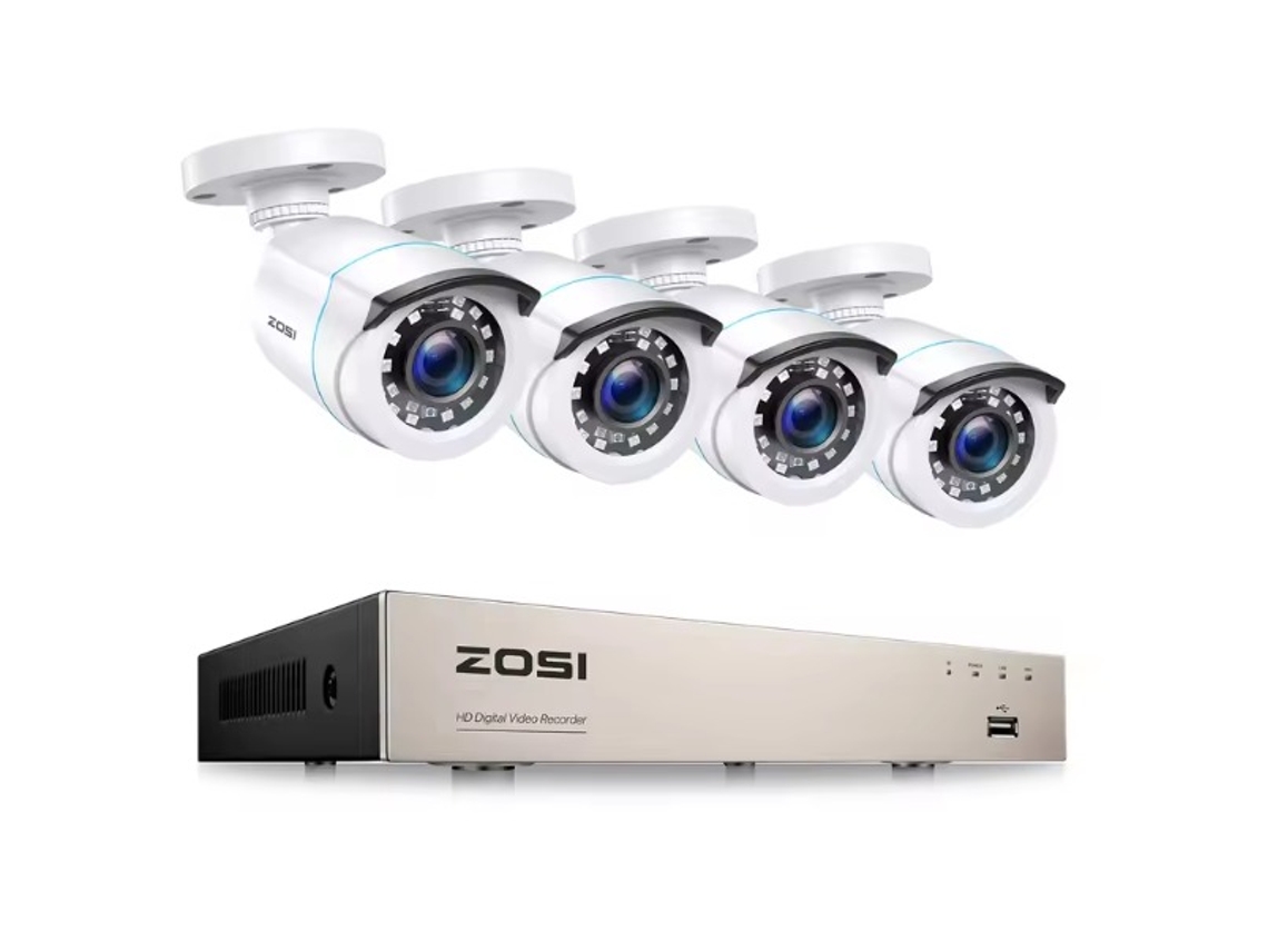 Kit Videovigilância ZOSI com 4 Câmaras Brancas