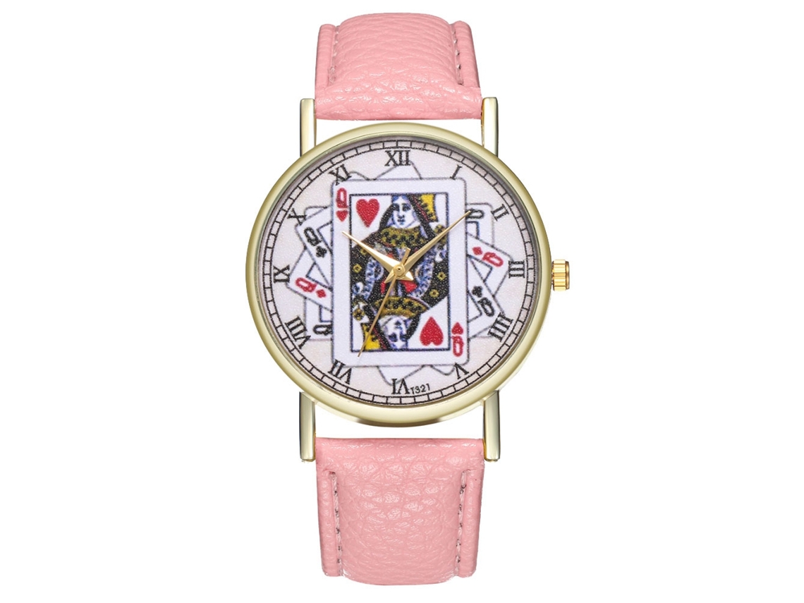 Relógio de quartzo casual e moderno para homens e mulheres com pulseira de couro rosa.