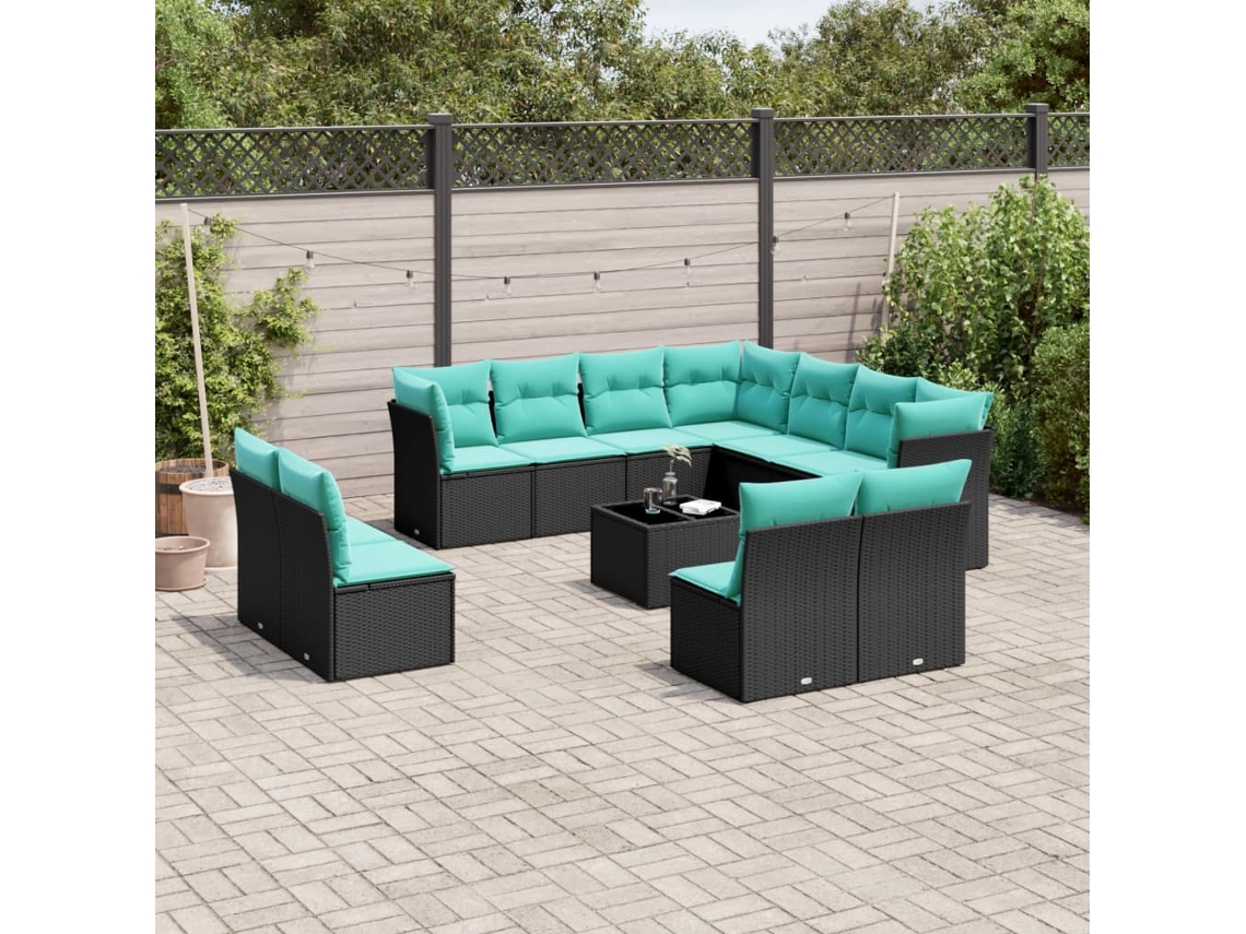 Conjunto de Sofá de Jardim com 13 Peças e Almofadas em Rattan Sintético Cinzenta VIDAXL