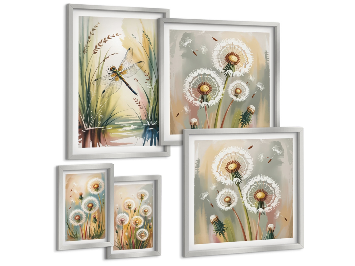Conjunto De Pinturas Libélulas Florais No Estilo Da Natureza Espelharte (5 Peças)