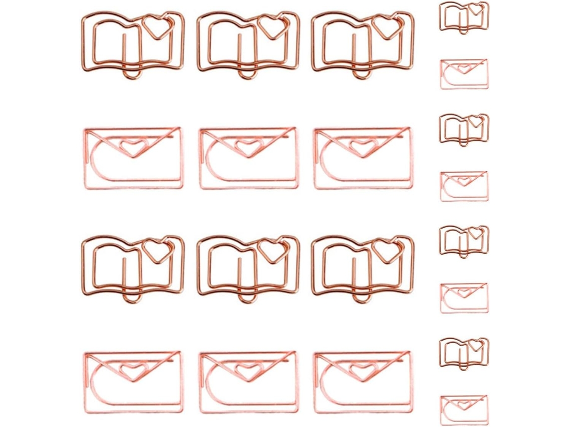 Clips de papel práticos em aço inoxidável, 20 unidades nos formatos carta e livro, ideais para artigos de papelaria.