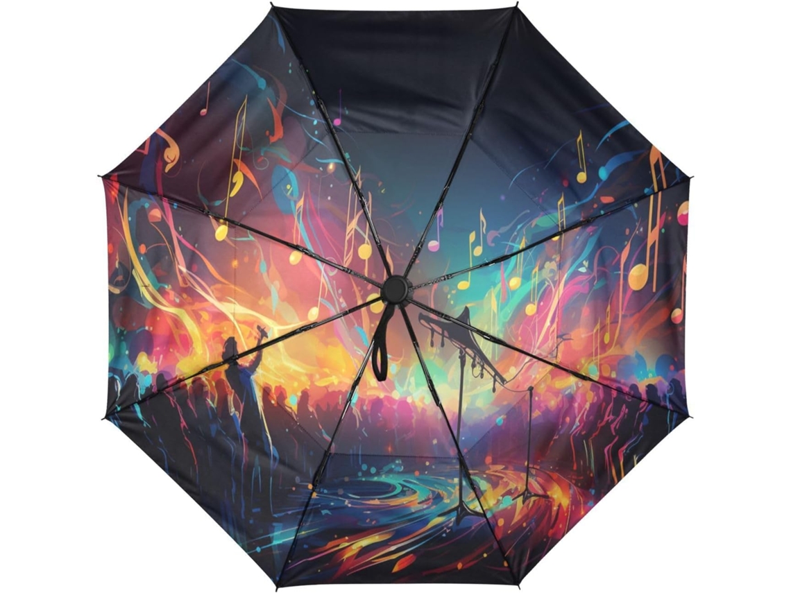 Guarda-chuva automático com estampa de notas musicais EOOCOO