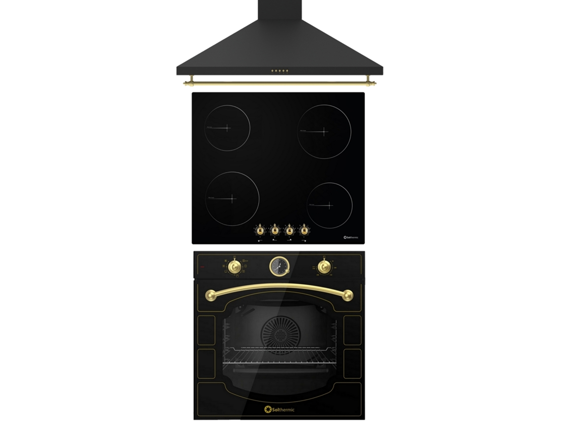 Pack Solthermic Combo Vitro Plate Pvtc60 4 Queimadores Rústico Preto 60 Capô Forno Elétrico Qr Gap Rústico Preto