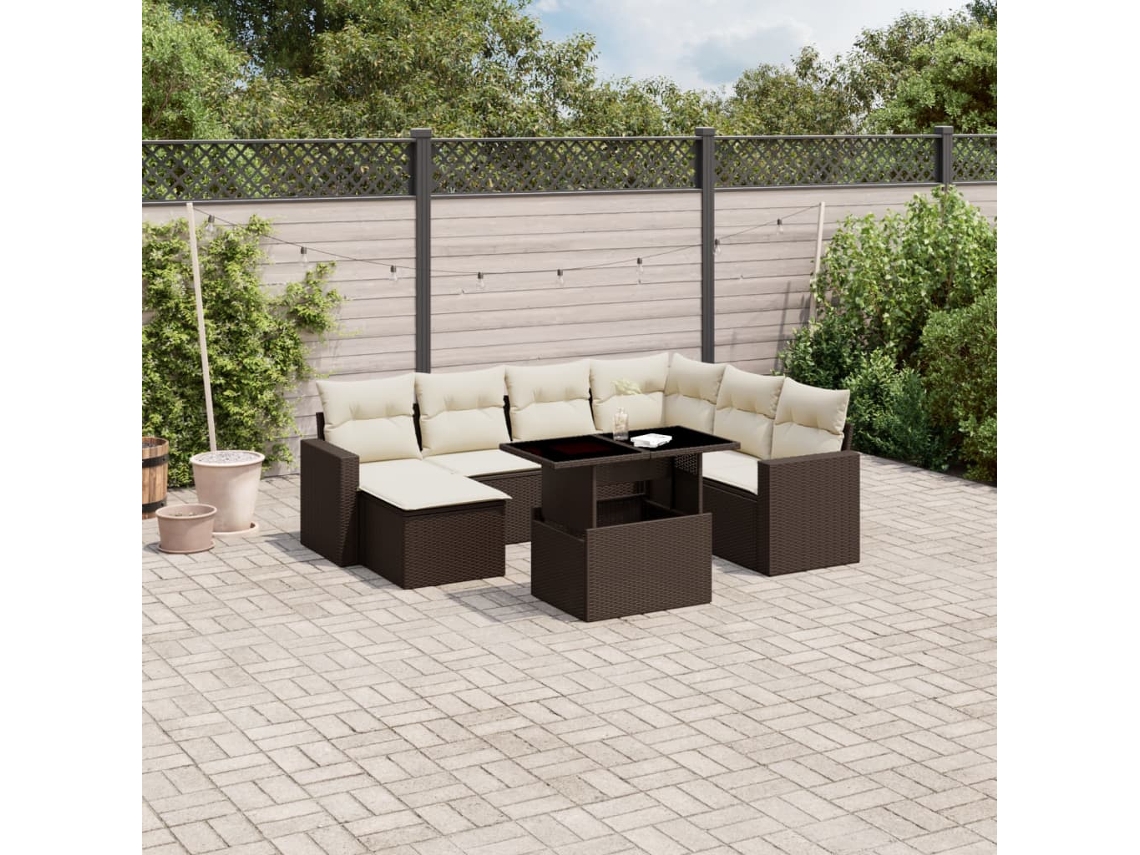 Vidaxl 8 Pcs Conjunto Sofás De Jardim C/ Almofadões Vime Pe Castanho