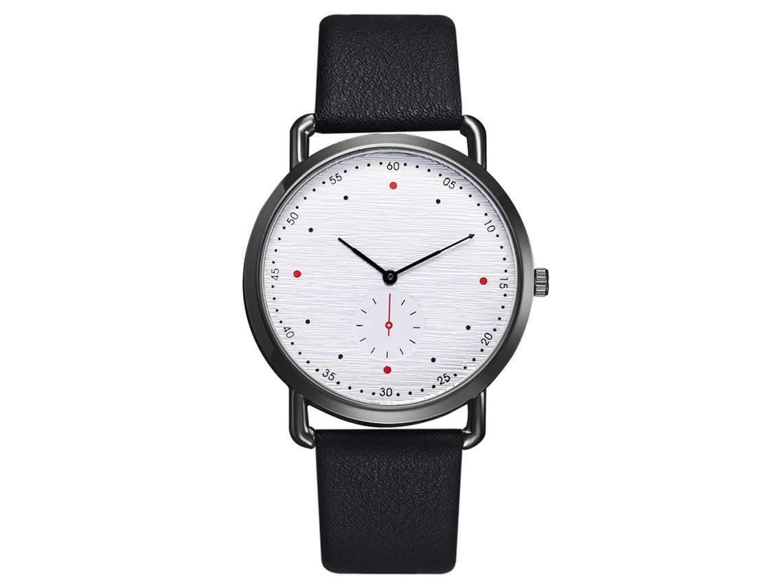 Relógio de pulso masculino de quartzo com pulseira de couro PU, mostrador redondo, estilo casual e profissional, preto.