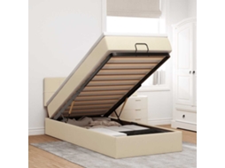 Cama Otomana Com Colchão Leds 90x200 Cm Tecido Creme