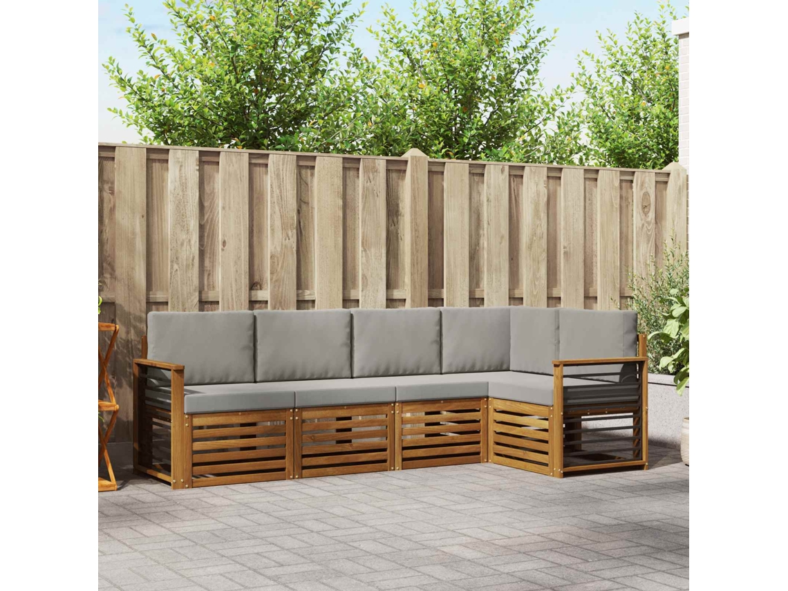 Vidaxl Conjunto De Sofá Sectional 5 Pcs Cinza Natural E Claro