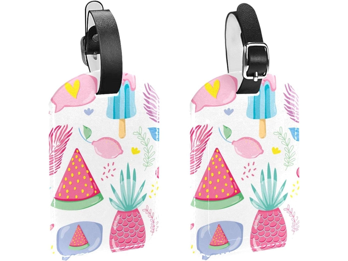 Conjunto De 2 Etiquetas Bagagem Em Imitação Couro Proteção Privacidade Design Frutas