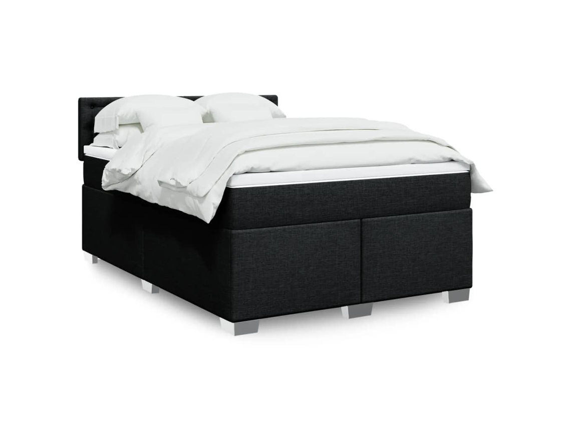 Cama Com Molas/colchão 140x190 Cm Tecido Preto
