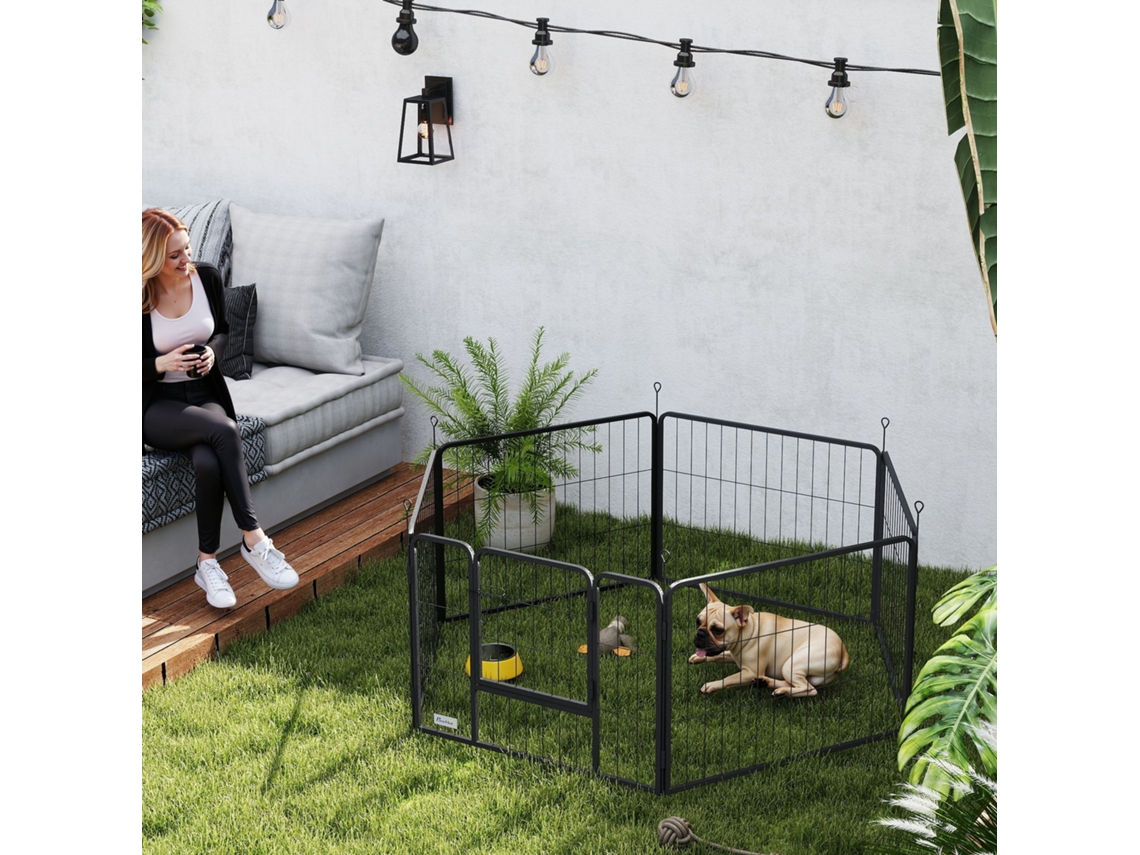 Cercado Dobrável Para Cães De Aço Preto, 6 Painéis Com 60 Cm De Altura, Porta Inclusa, Ideal Para Uso Interno E Externo