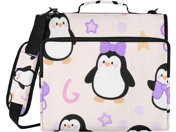 Organizador macio na cor branca, formato Pinguim, com 3 argolas, alça de ombro removível e alça de ombro inclusa. Inclui bolsa com zíper.