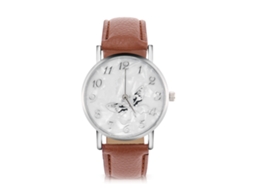 Relógio Feminino de Pulso Analógico de Quartzo com Pulseira de Couro Pu Estilo Elegante Café