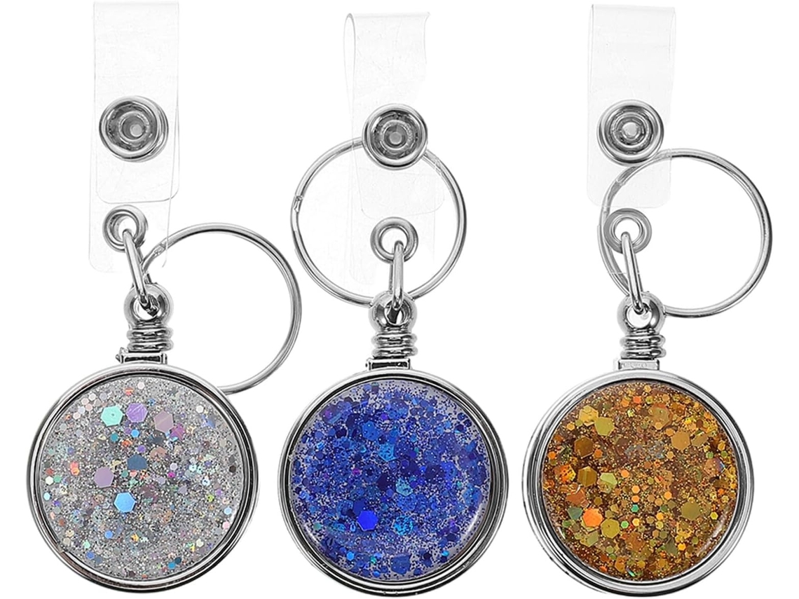 Lurelia Porta-crachá Retrátil, Com Mosquetão, Abs E Metal, Design Coração Com Strass