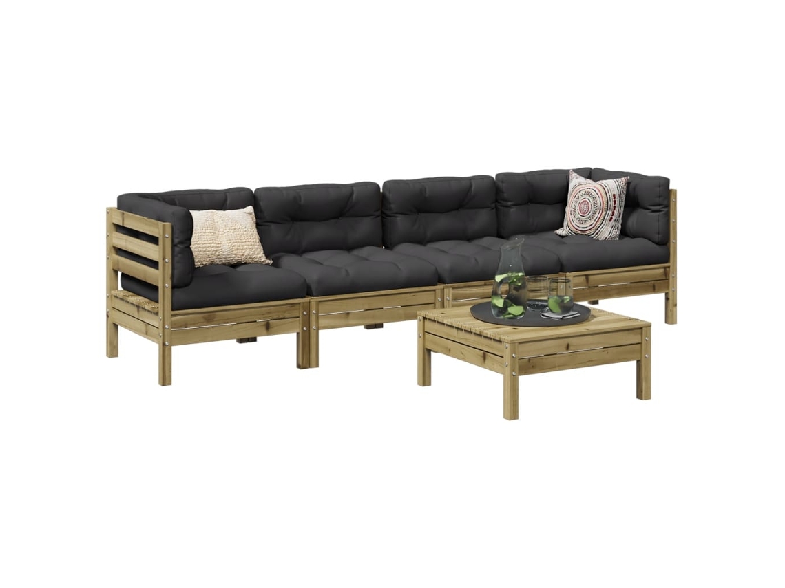 Vidaxl 5 Pcs Conjunto Sofás De Jardim C/ Almofadões Pinho Impregnado
