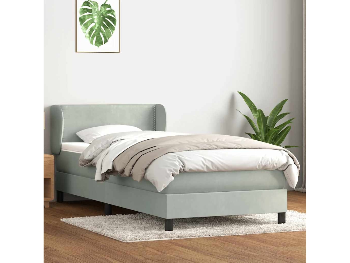 Cama Com Molas/colchão Cinzento-claro 80x220 Cm Veludo
