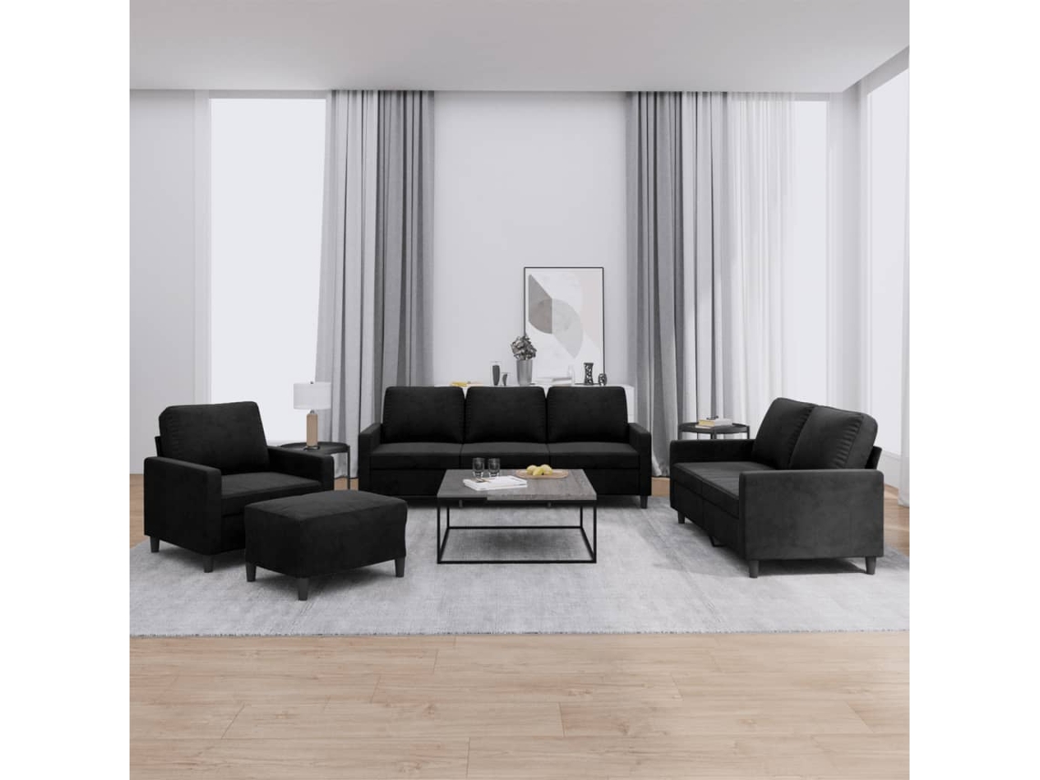 Vidaxl 4 Pcs Conjunto De Sofás Com Almofadões Veludo Preto