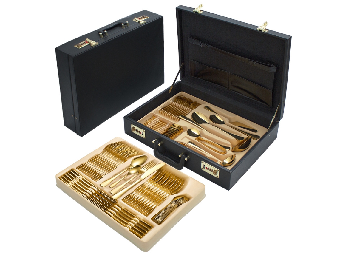 Conjunto de Talheres em Aço Inoxidável MDUG com 84 peças (Dourado)