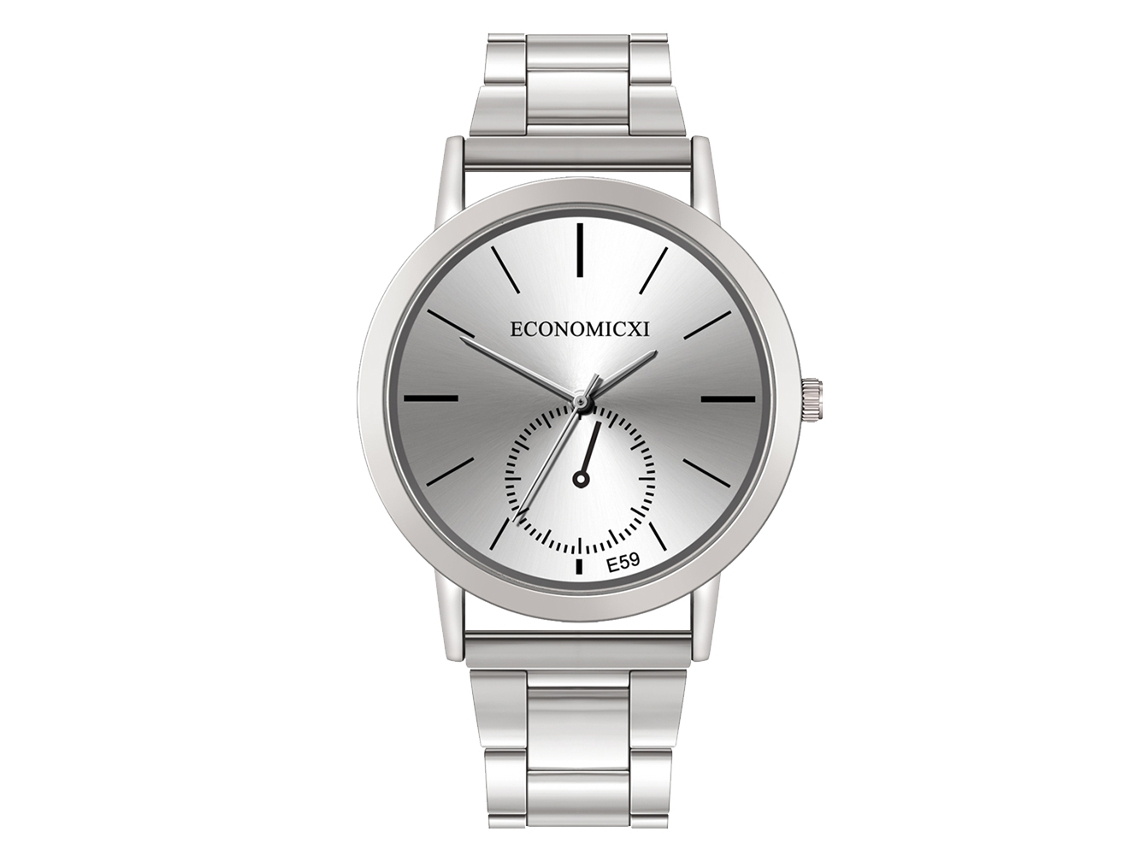 Relógio de pulso feminino casual e elegante com mostrador simples em aço e movimento de quartzo (prateado)