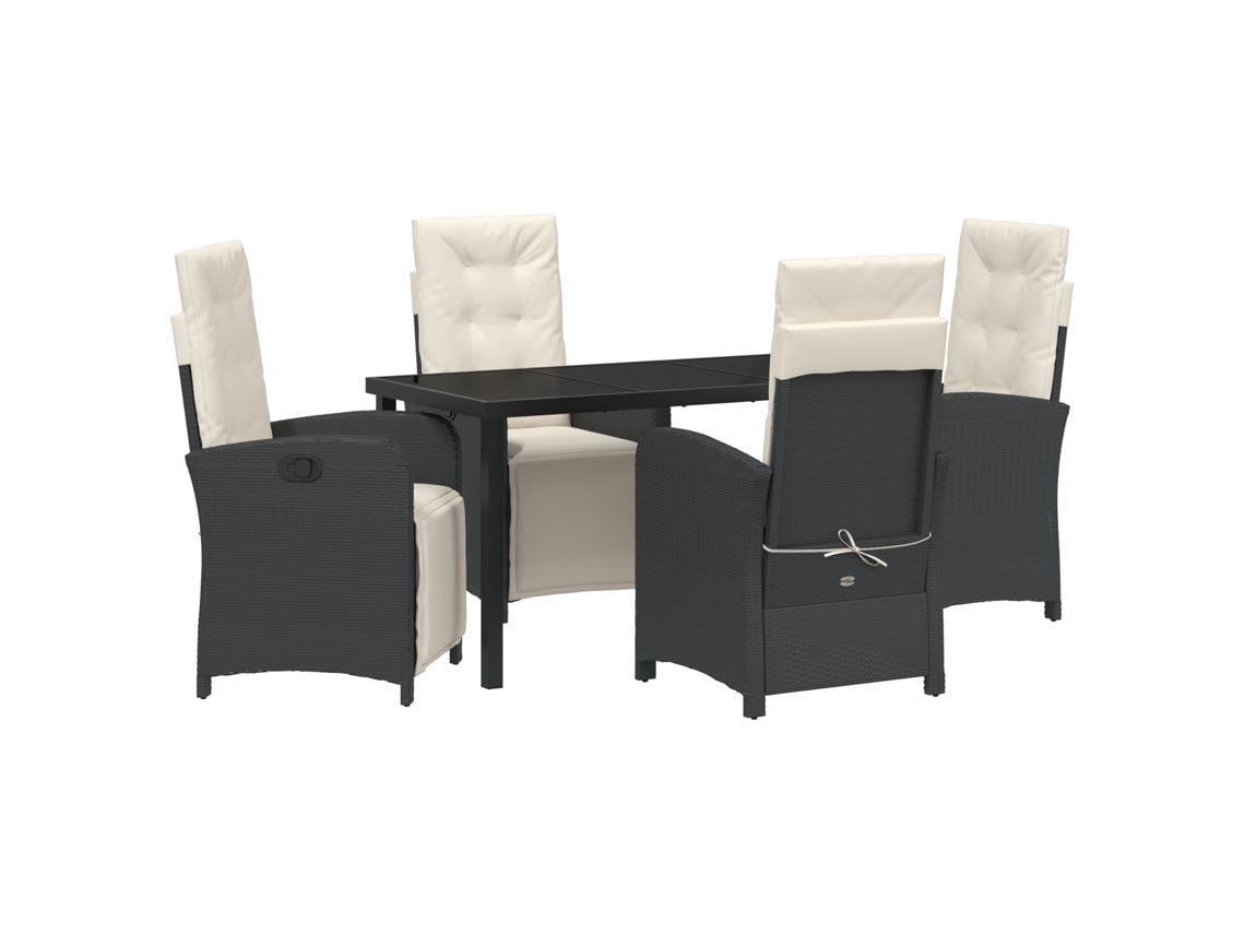 Conjunto 5 Conjunto De Jantar Para Jardim Vidaxl Preto Vime Pe (140 X 70 X 73 Cm)