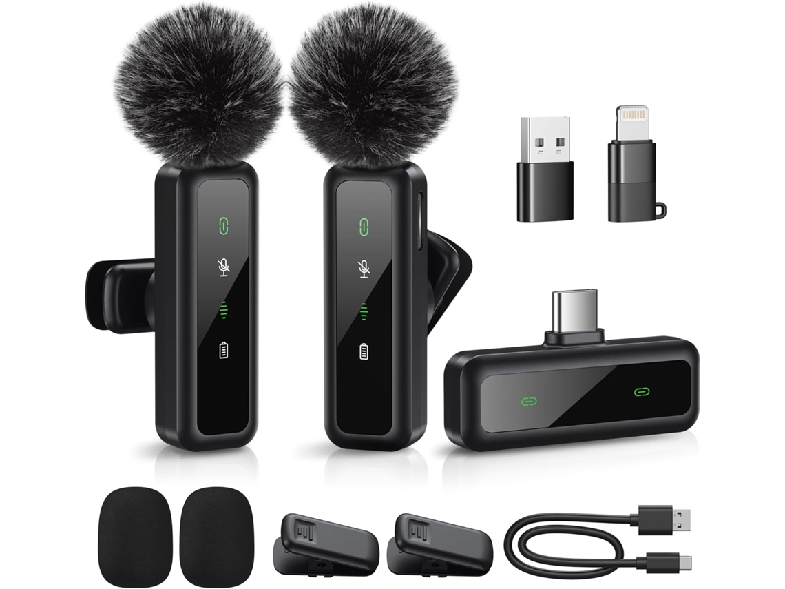 Mini Microfone Modelo Mais Recente De 2025, Lapela Sem Fio Para Iphone, Ipad, Android, Pacote Com 2 Microfones Redução Ruído, Emparelhamento Aquaforge
